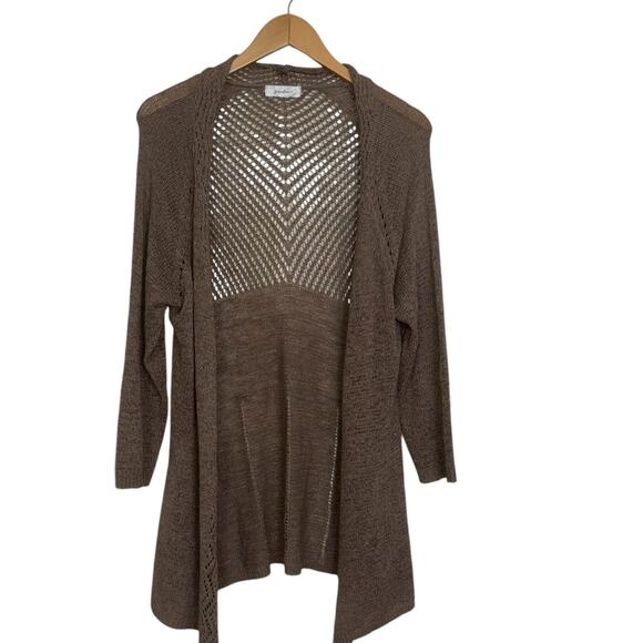 Dressbarn Tunic Length Open Taupe Lacey Knit Cardigan Size Large - Picture 1 of 6